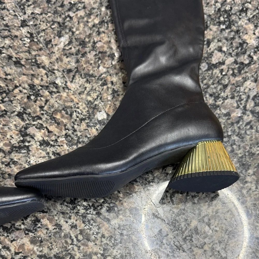 Katy Perry Clara Black square toe Over the Knee Boots with Gold Heel NEW